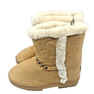 BEBE Toddler Girls Sz 2 Chain Faux Sherpa Fur Lined Boots Microsuede Quilted NEW